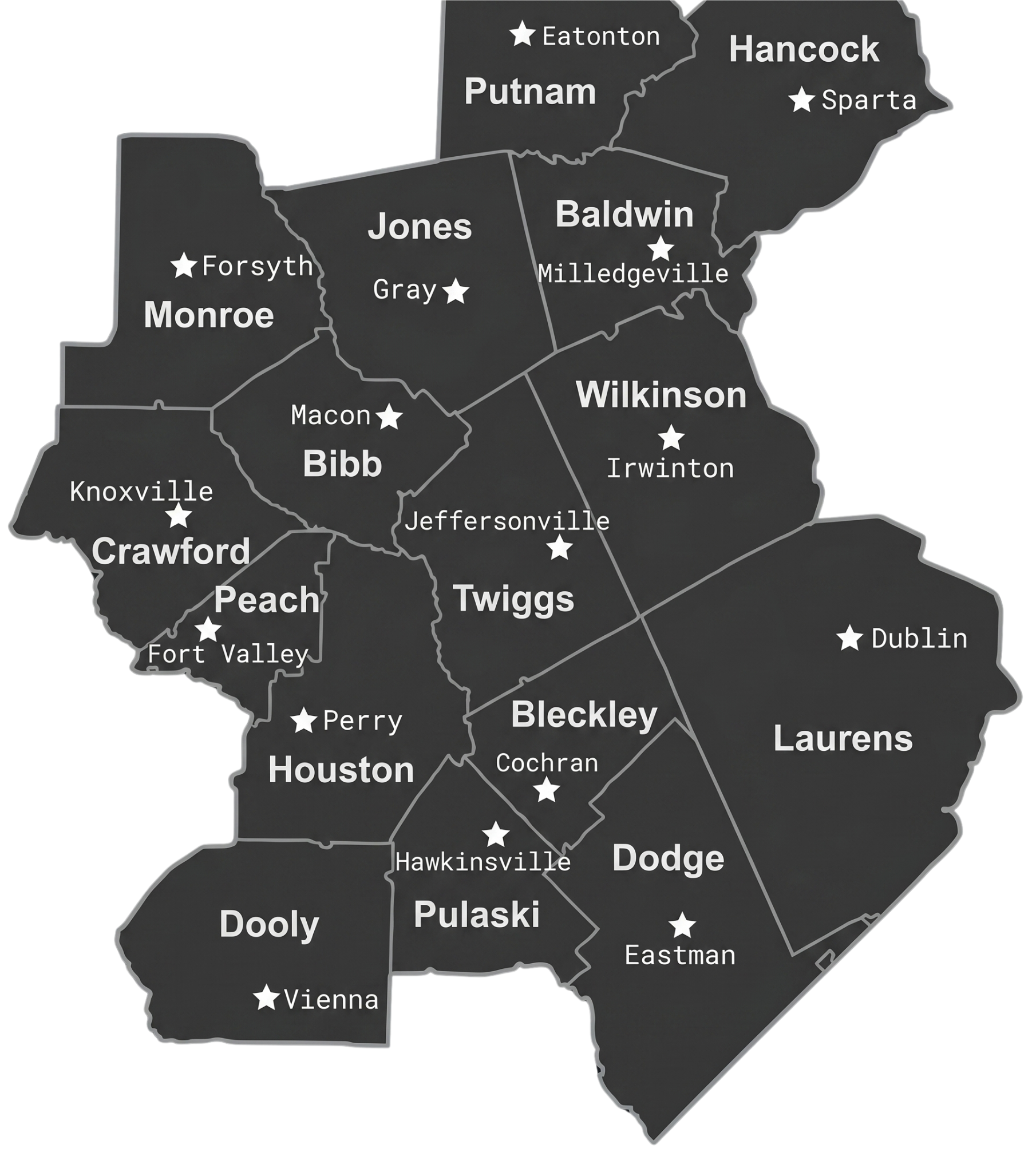 Middle Georgia service area map